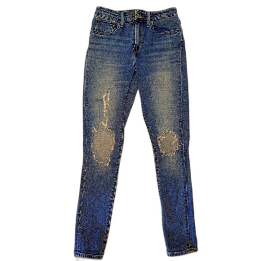 Levi's 721 High-Rise Skinny Jeans - Medium Wash Distressed Ripped Knee- Size 27